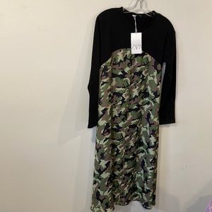 ZARA Women’s Assymetrical Long Sleeve MIDI Camo Dress Size Small